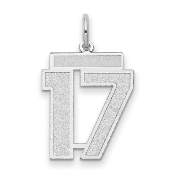 14kt White Gold Medium Satin Number 17 Charm