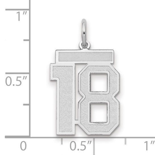 14kt White Gold Medium Satin Number 18 Charm