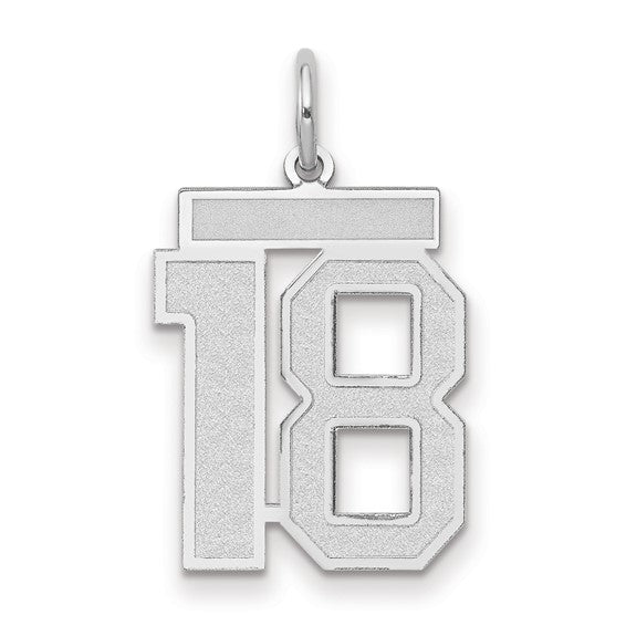 14kt White Gold Medium Satin Number 18 Charm