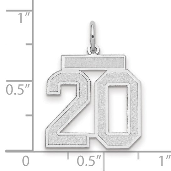 14kt White Gold Medium Satin Number 20 Charm