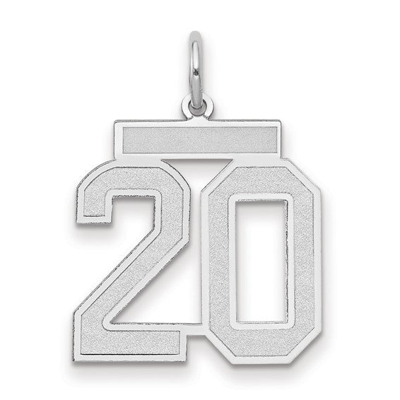 14kt White Gold Medium Satin Number 20 Charm