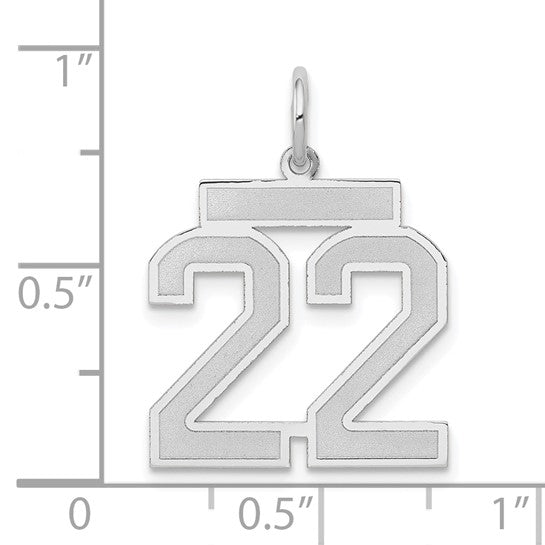 14kt White Gold Medium Satin Number 22 Charm
