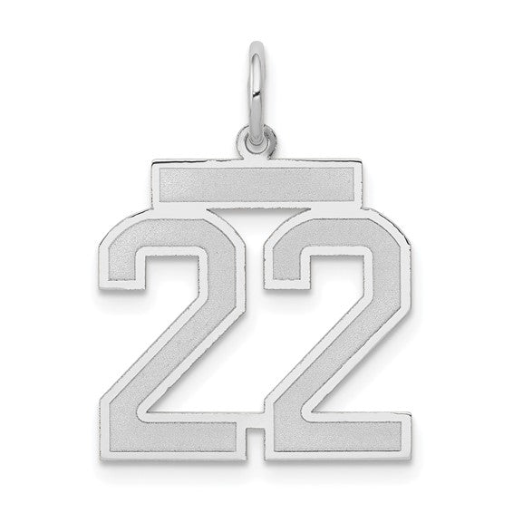 14kt White Gold Medium Satin Number 22 Charm