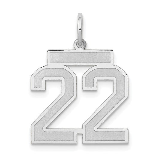 14kt White Gold Medium Satin Number 22 Charm