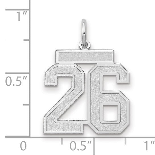14kt White Gold Medium Satin Number 26 Charm