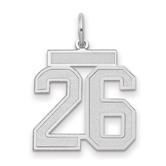 14kt White Gold Medium Satin Number 26 Charm