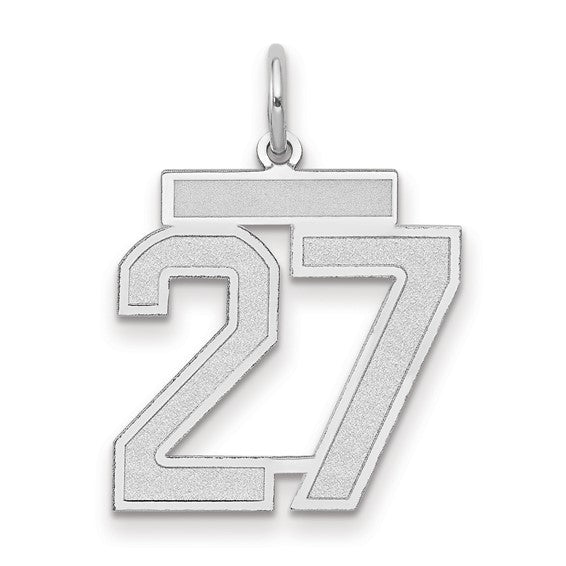 14kt White Gold Medium Satin Number 27 Charm