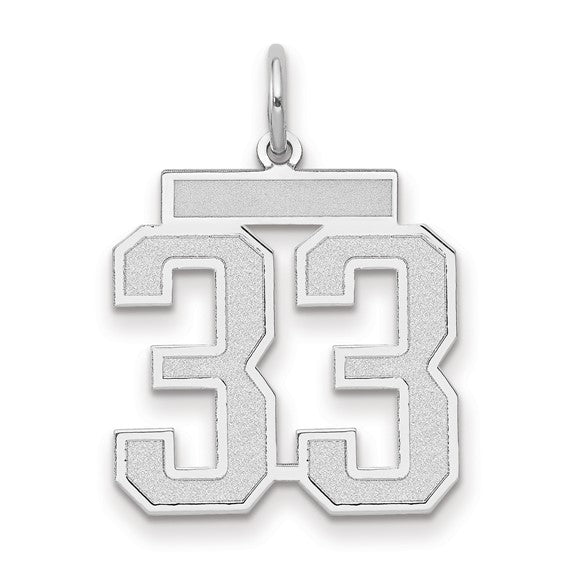 14kt White Gold Medium Satin Number 33 Charm