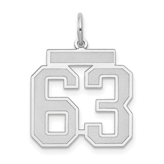 14kt white gold Medium Satin Number 63 Charm