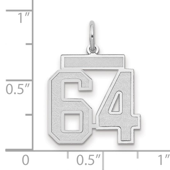 14kt White Gold Medium Satin Number 64 Charm
