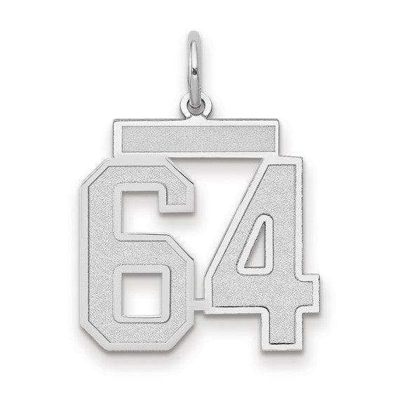 14kt White Gold Medium Satin Number 64 Charm