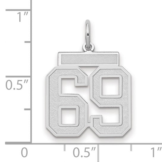14kt White Gold Medium Satin Number 69 Charm