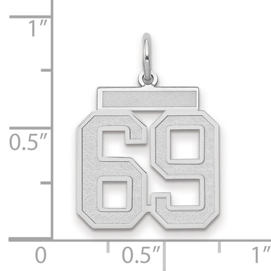 14kt White Gold Medium Satin Number 69 Charm