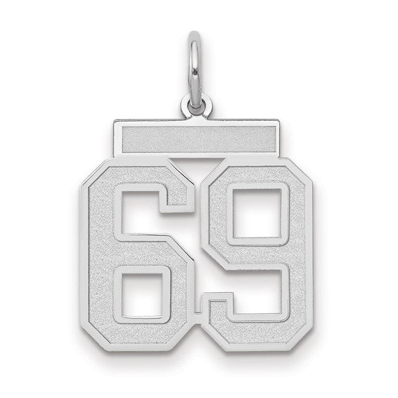14kt White Gold Medium Satin Number 69 Charm