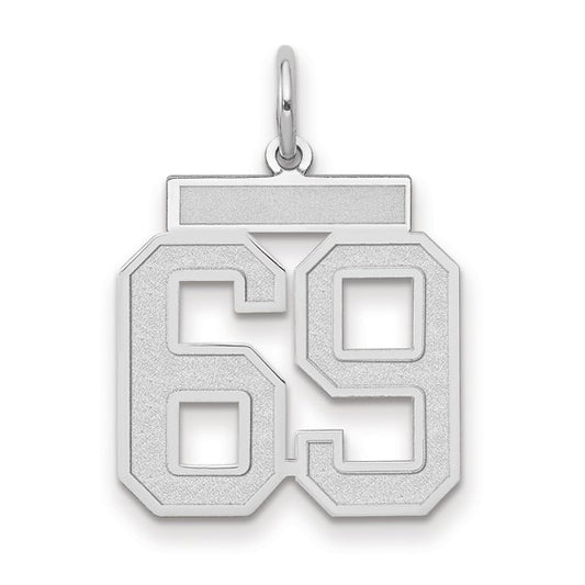 14kt White Gold Medium Satin Number 69 Charm