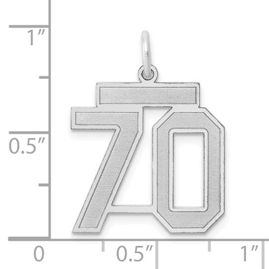 14kt White Gold Medium Satin Number 70 Charm