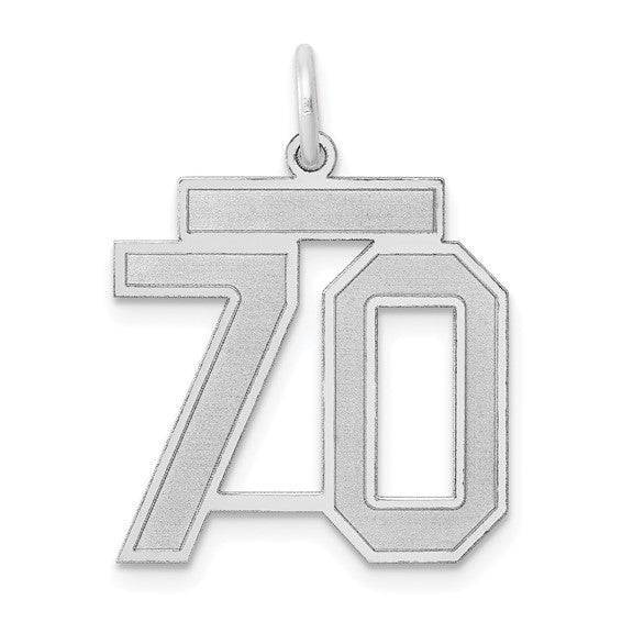 14kt White Gold Medium Satin Number 70 Charm