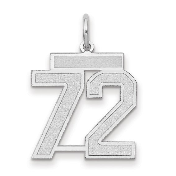 14kt White Gold Medium Satin Number 72 Charm