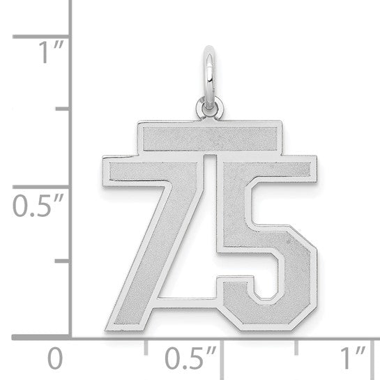 14kt White Gold Medium Satin Number 75 Charm