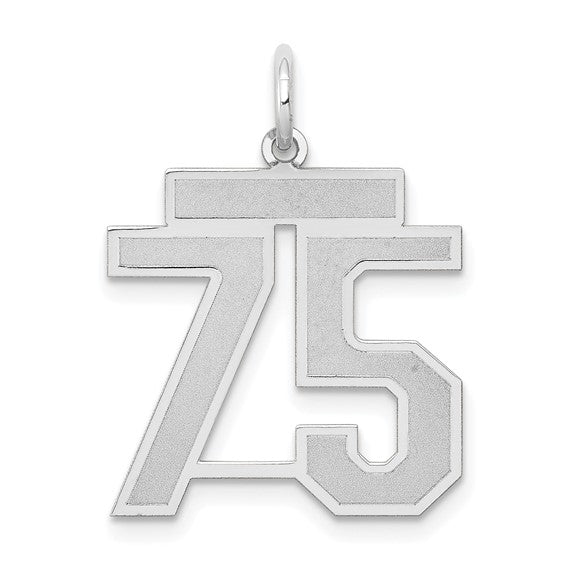 14kt White Gold Medium Satin Number 75 Charm