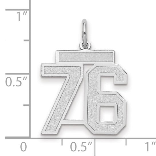 14kt White Gold Medium Satin Number 76 Charm