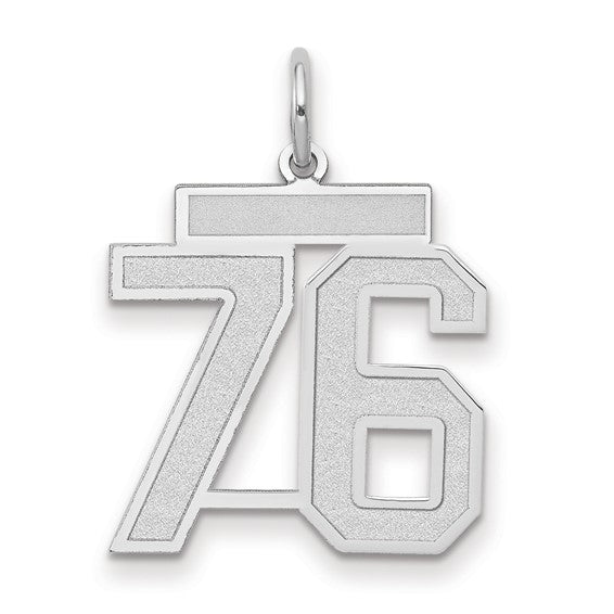 14kt White Gold Medium Satin Number 76 Charm