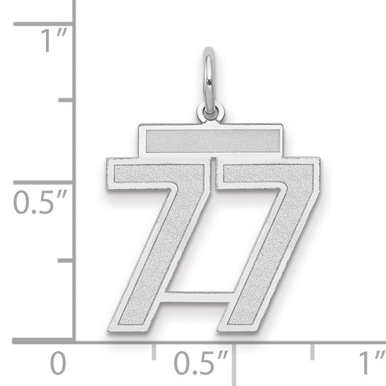 14kt White Gold Medium Satin Number 77 Charm