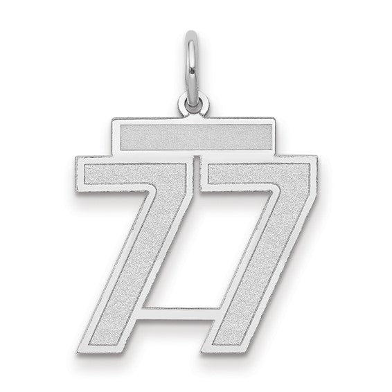 14kt White Gold Medium Satin Number 77 Charm