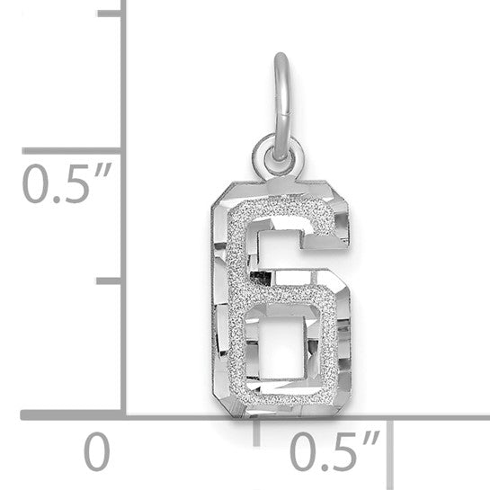 14kt White Gold Small Brushed Diamond-cut Number 6 Charm