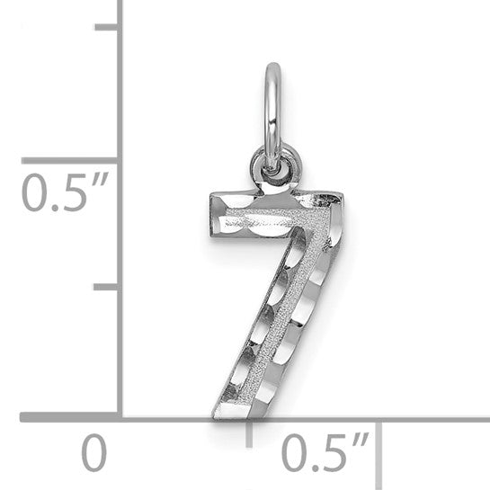 14kt White Gold Small Brushed Diamond-cut Number 7 Charm