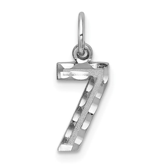 14kt White Gold Small Brushed Diamond-cut Number 7 Charm