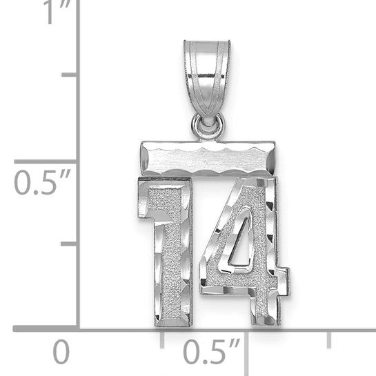 14kt White Gold Small Brushed Diamond-cut Number 14 Charm