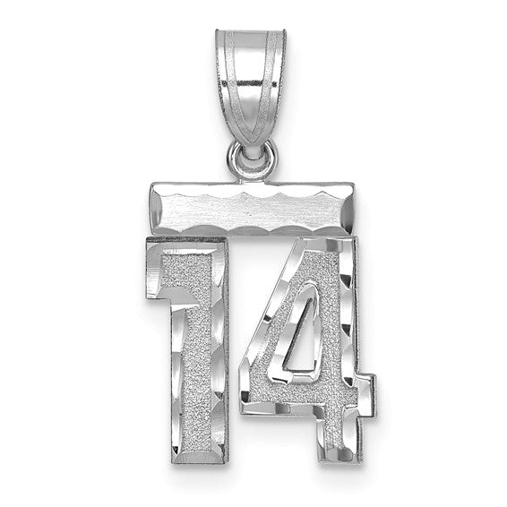 14kt White Gold Small Brushed Diamond-cut Number 14 Charm