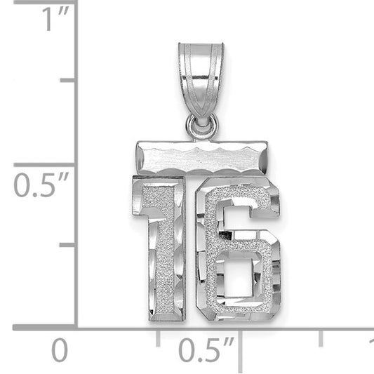 14kt white gold Small Brushed Diamond-cut Number 16 Charm