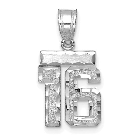 14kt white gold Small Brushed Diamond-cut Number 16 Charm