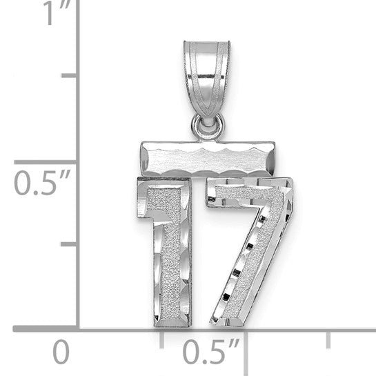 14kt White Gold Small Brushed Diamond-cut Number 17 Charm