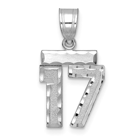 14kt White Gold Small Brushed Diamond-cut Number 17 Charm