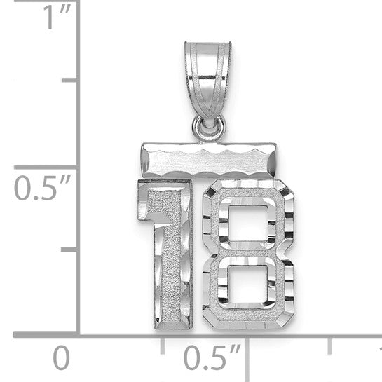 14kt White Gold Small Brushed Diamond-cut Number 18 Charm