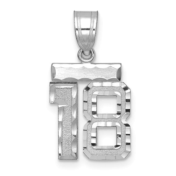 14kt White Gold Small Brushed Diamond-cut Number 18 Charm