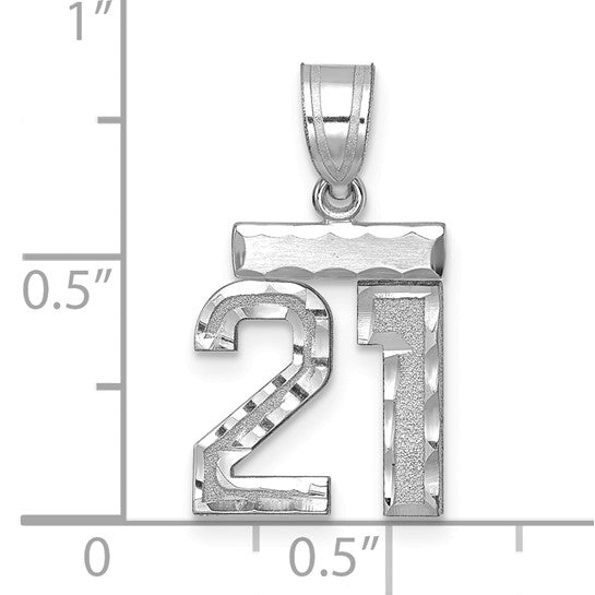 14kt White Gold Small Brushed Diamond-cut Number 21 Charm