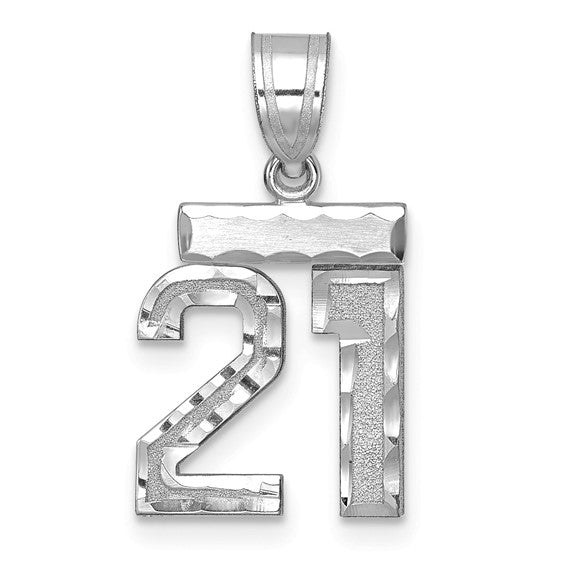 14kt White Gold Small Brushed Diamond-cut Number 21 Charm
