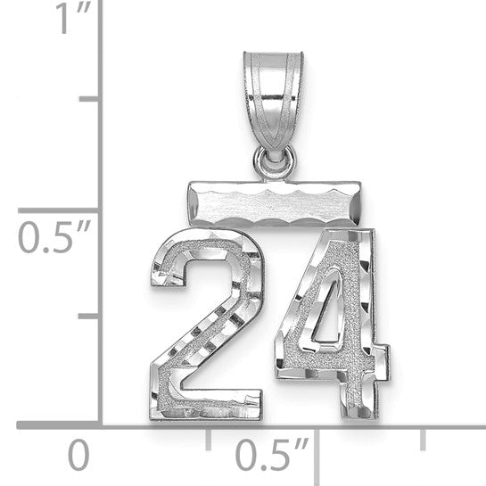 14kt White Gold Small Brushed  Diamond-cut Number 24 Charm