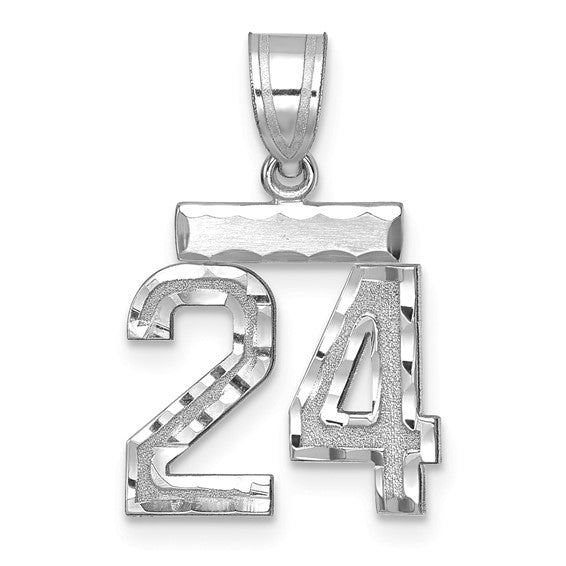 14kt White Gold Small Brushed  Diamond-cut Number 24 Charm