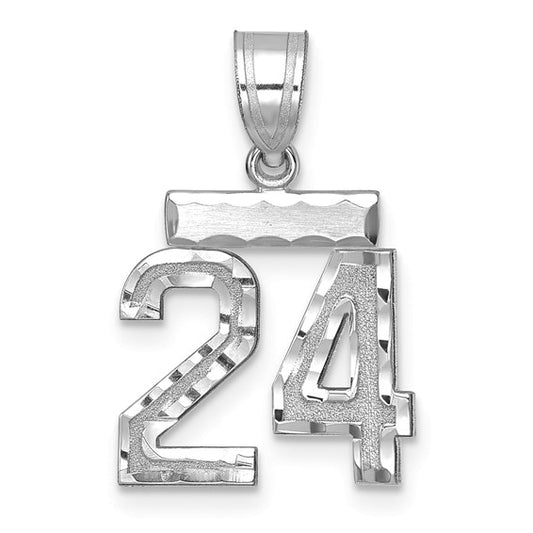 14kt White Gold Small Brushed  Diamond-cut Number 24 Charm