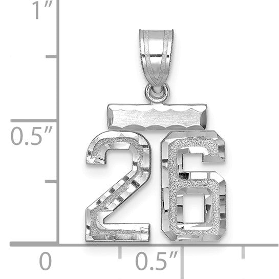 14kt White Gold Small Brushed Diamond-cut Number 26 Charm