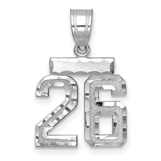 14kt White Gold Small Brushed Diamond-cut Number 26 Charm
