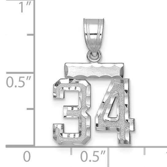 14kt White Gold Small Brushed Diamond-cut Number 34 Charm