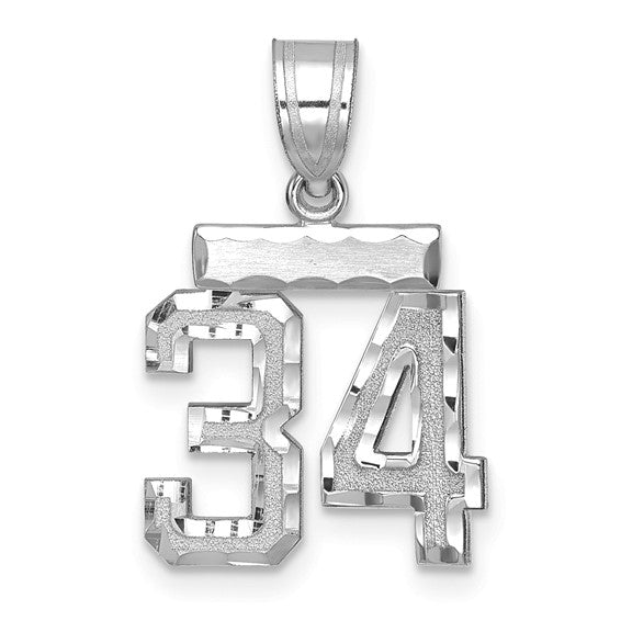 14kt White Gold Small Brushed Diamond-cut Number 34 Charm