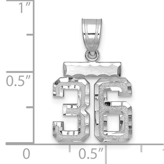 14kt White Gold Small Brushed Diamond-cut Number 36 Charm