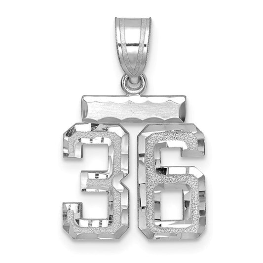 14kt White Gold Small Brushed Diamond-cut Number 36 Charm